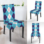 White And Blue Argyle Pattern Print Dining Chair Slipcover