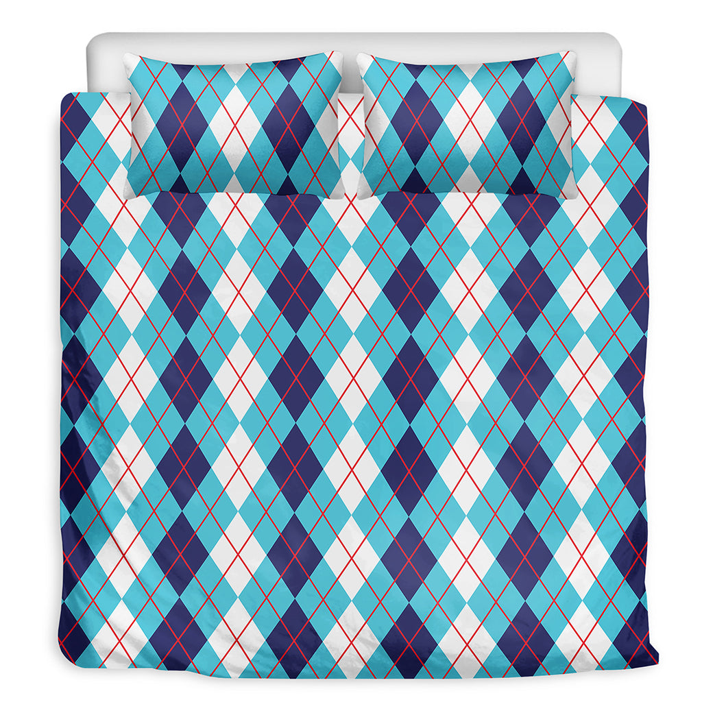 White And Blue Argyle Pattern Print Duvet Cover Bedding Set