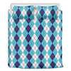 White And Blue Argyle Pattern Print Duvet Cover Bedding Set