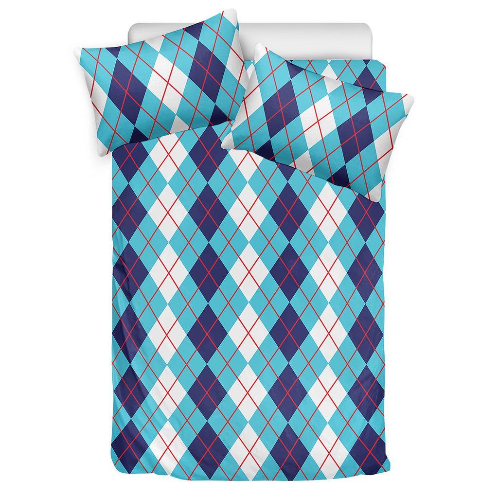 White And Blue Argyle Pattern Print Duvet Cover Bedding Set