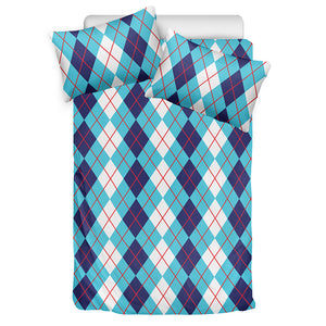 White And Blue Argyle Pattern Print Duvet Cover Bedding Set