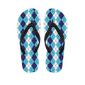 White And Blue Argyle Pattern Print Flip Flops