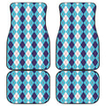 White And Blue Argyle Pattern Print Front and Back Car Floor Mats
