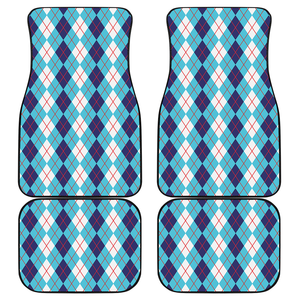 White And Blue Argyle Pattern Print Front and Back Car Floor Mats