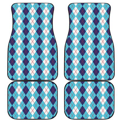 White And Blue Argyle Pattern Print Front and Back Car Floor Mats