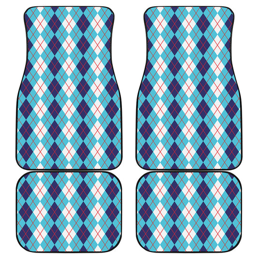White And Blue Argyle Pattern Print Front and Back Car Floor Mats