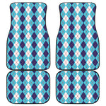 White And Blue Argyle Pattern Print Front and Back Car Floor Mats
