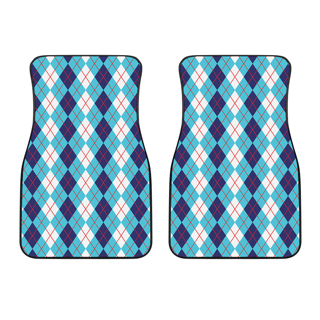 White And Blue Argyle Pattern Print Front Car Floor Mats
