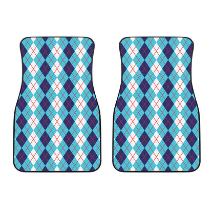 White And Blue Argyle Pattern Print Front Car Floor Mats