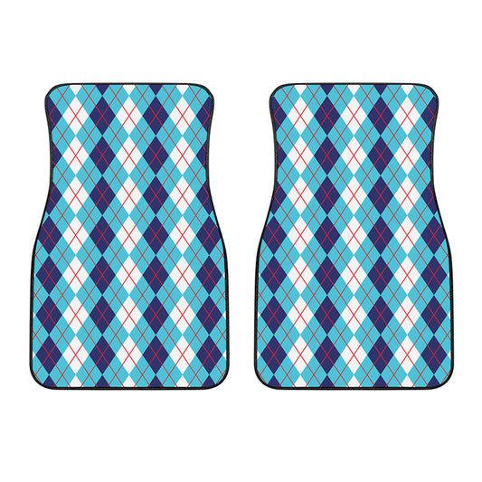 White And Blue Argyle Pattern Print Front Car Floor Mats