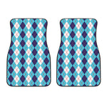 White And Blue Argyle Pattern Print Front Car Floor Mats
