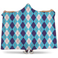 White And Blue Argyle Pattern Print Hooded Blanket