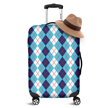 White And Blue Argyle Pattern Print Luggage Cover
