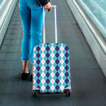 White And Blue Argyle Pattern Print Luggage Cover