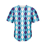 White And Blue Argyle Pattern Print Men's Baseball Jersey