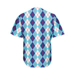 White And Blue Argyle Pattern Print Men's Baseball Jersey