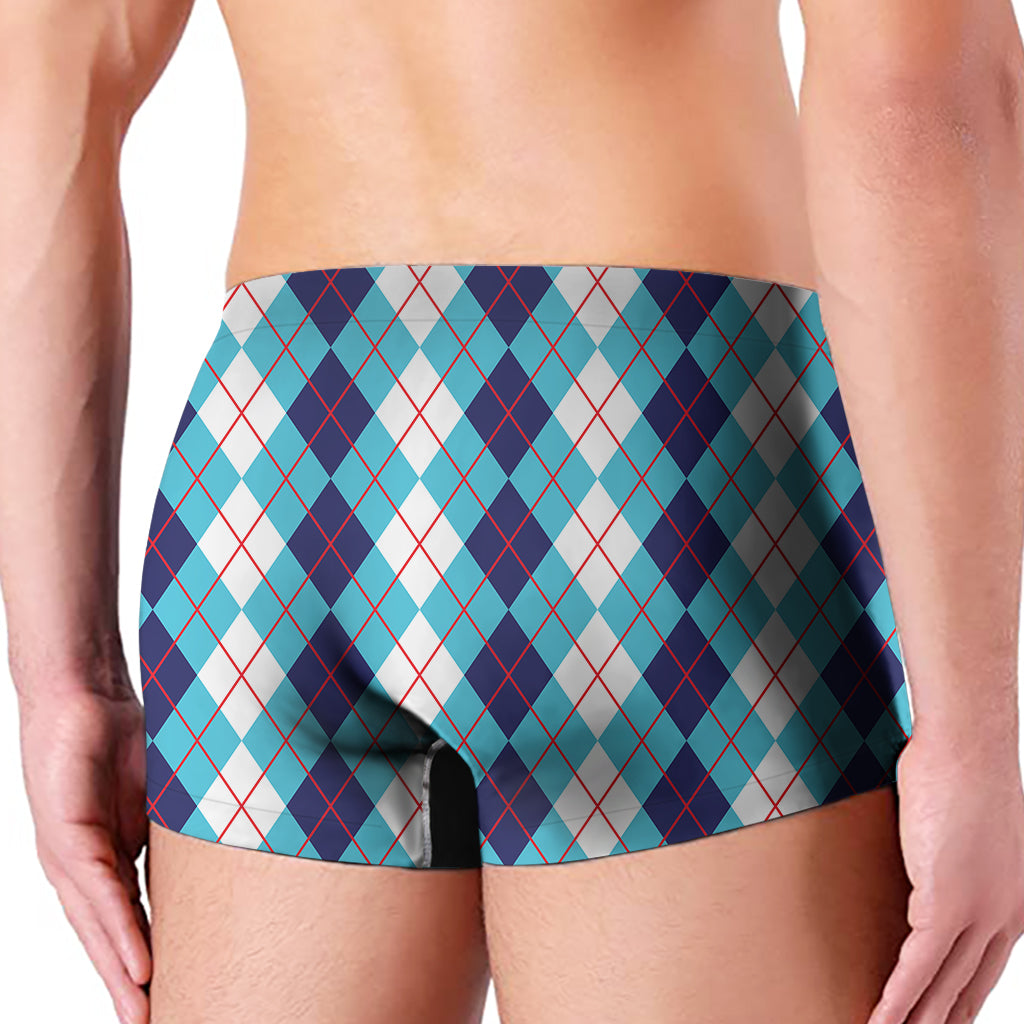 White And Blue Argyle Pattern Print Men's Boxer Briefs