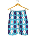 White And Blue Argyle Pattern Print Men's Shorts