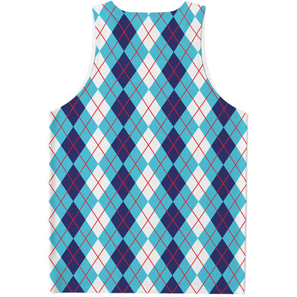 White And Blue Argyle Pattern Print Men's Tank Top