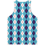 White And Blue Argyle Pattern Print Men's Tank Top
