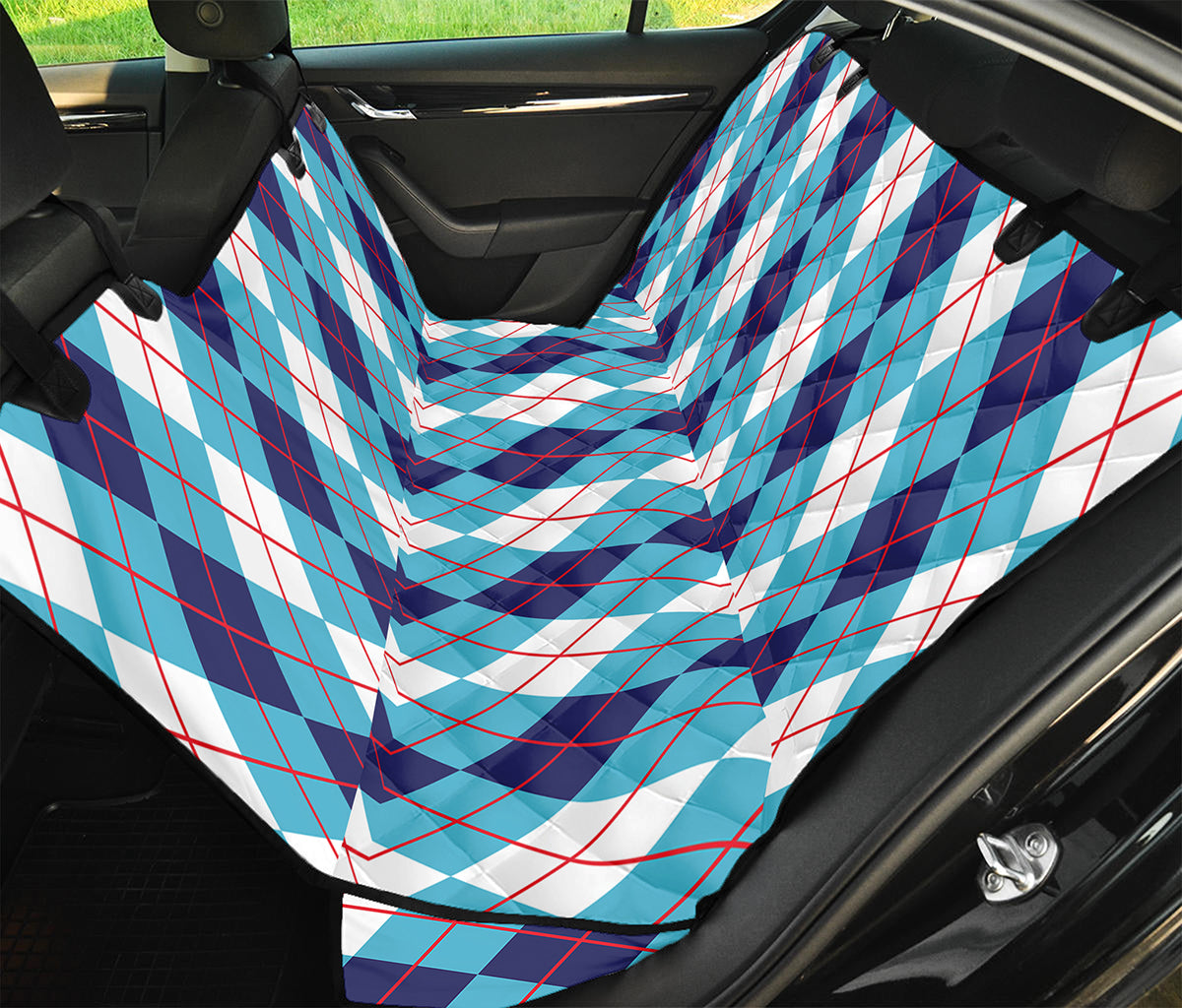 White And Blue Argyle Pattern Print Pet Car Back Seat Cover