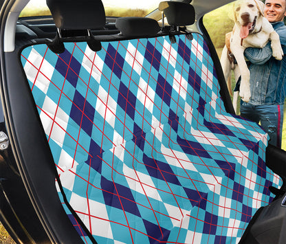 White And Blue Argyle Pattern Print Pet Car Back Seat Cover