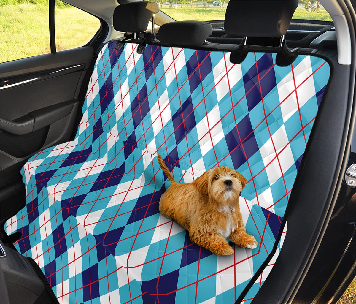 White And Blue Argyle Pattern Print Pet Car Back Seat Cover