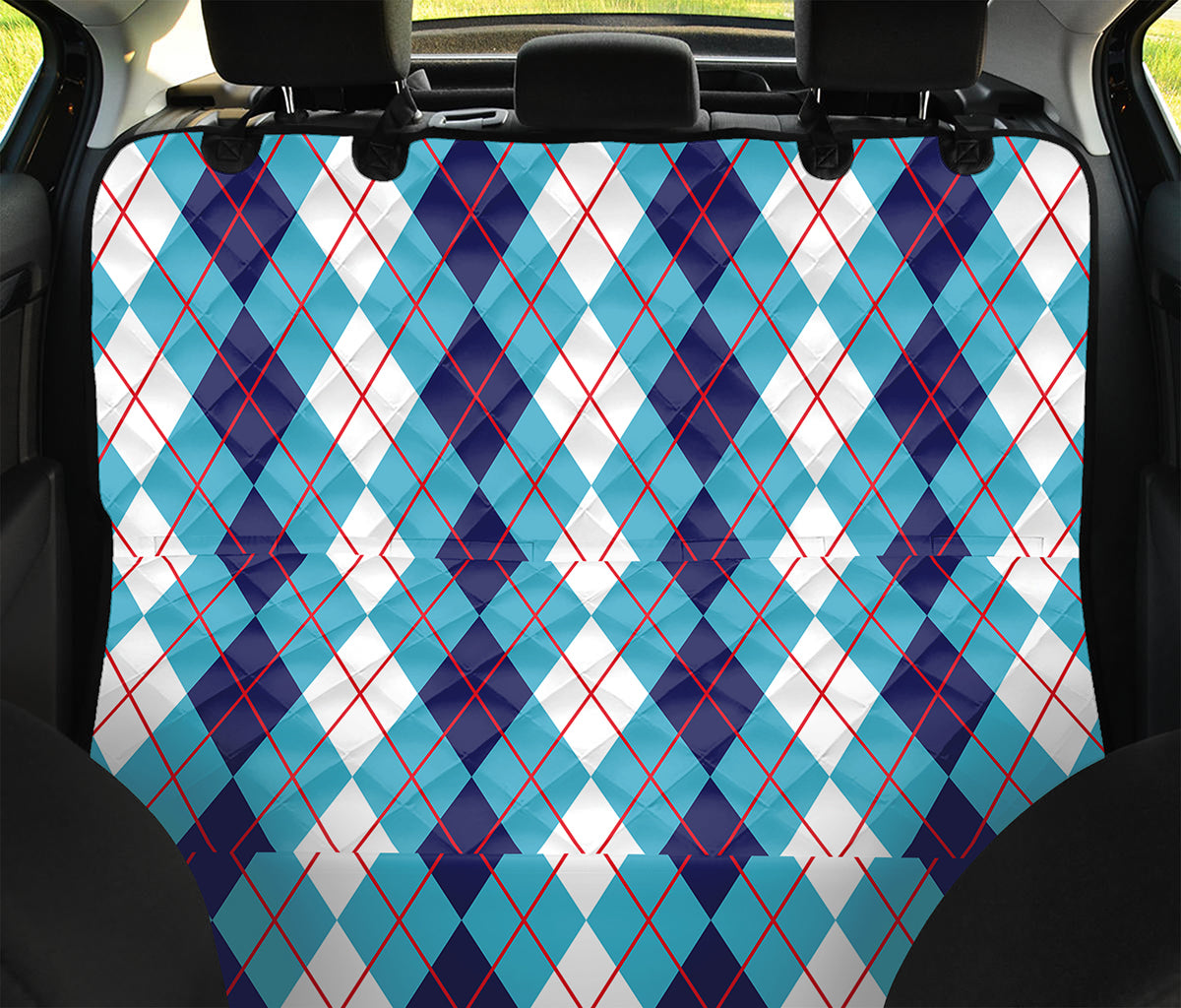White And Blue Argyle Pattern Print Pet Car Back Seat Cover