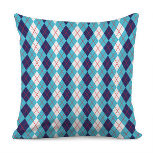 White And Blue Argyle Pattern Print Pillow Cover