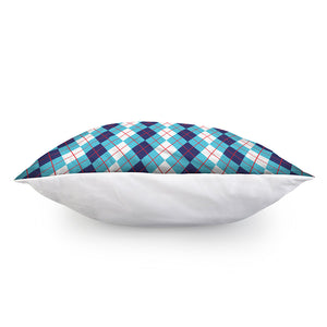 White And Blue Argyle Pattern Print Pillow Cover