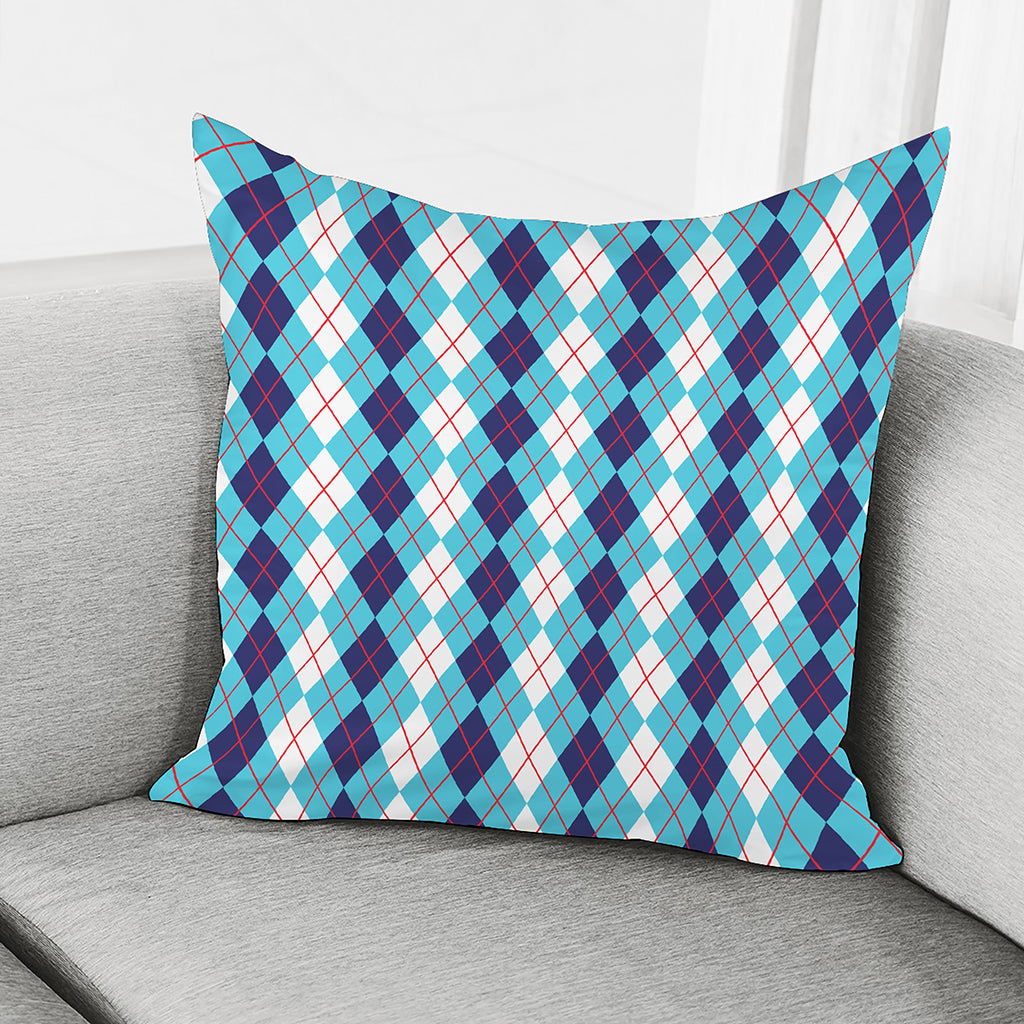 White And Blue Argyle Pattern Print Pillow Cover