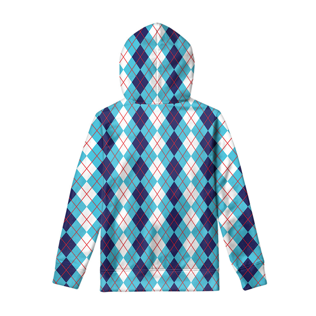 White And Blue Argyle Pattern Print Pullover Hoodie