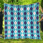 White And Blue Argyle Pattern Print Quilt