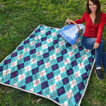 White And Blue Argyle Pattern Print Quilt