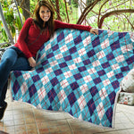 White And Blue Argyle Pattern Print Quilt