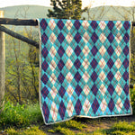White And Blue Argyle Pattern Print Quilt