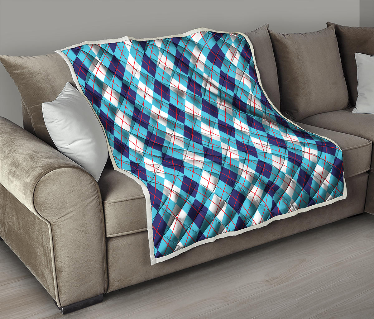 White And Blue Argyle Pattern Print Quilt