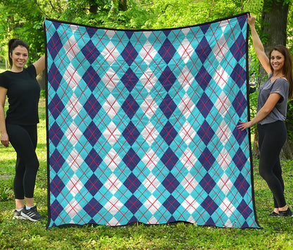 White And Blue Argyle Pattern Print Quilt