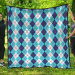 White And Blue Argyle Pattern Print Quilt
