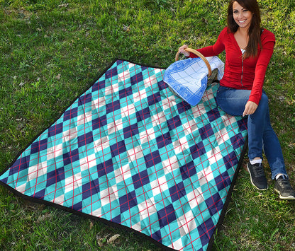 White And Blue Argyle Pattern Print Quilt