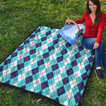 White And Blue Argyle Pattern Print Quilt