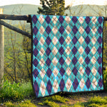 White And Blue Argyle Pattern Print Quilt