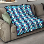 White And Blue Argyle Pattern Print Quilt
