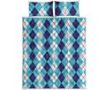 White And Blue Argyle Pattern Print Quilt Bed Set