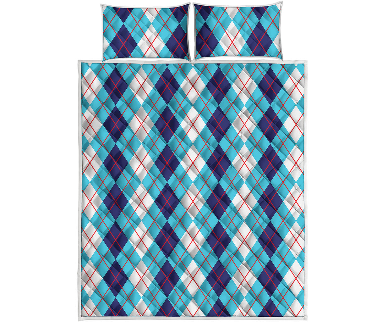 White And Blue Argyle Pattern Print Quilt Bed Set