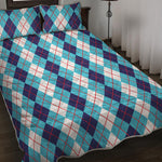 White And Blue Argyle Pattern Print Quilt Bed Set