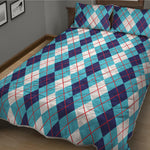 White And Blue Argyle Pattern Print Quilt Bed Set