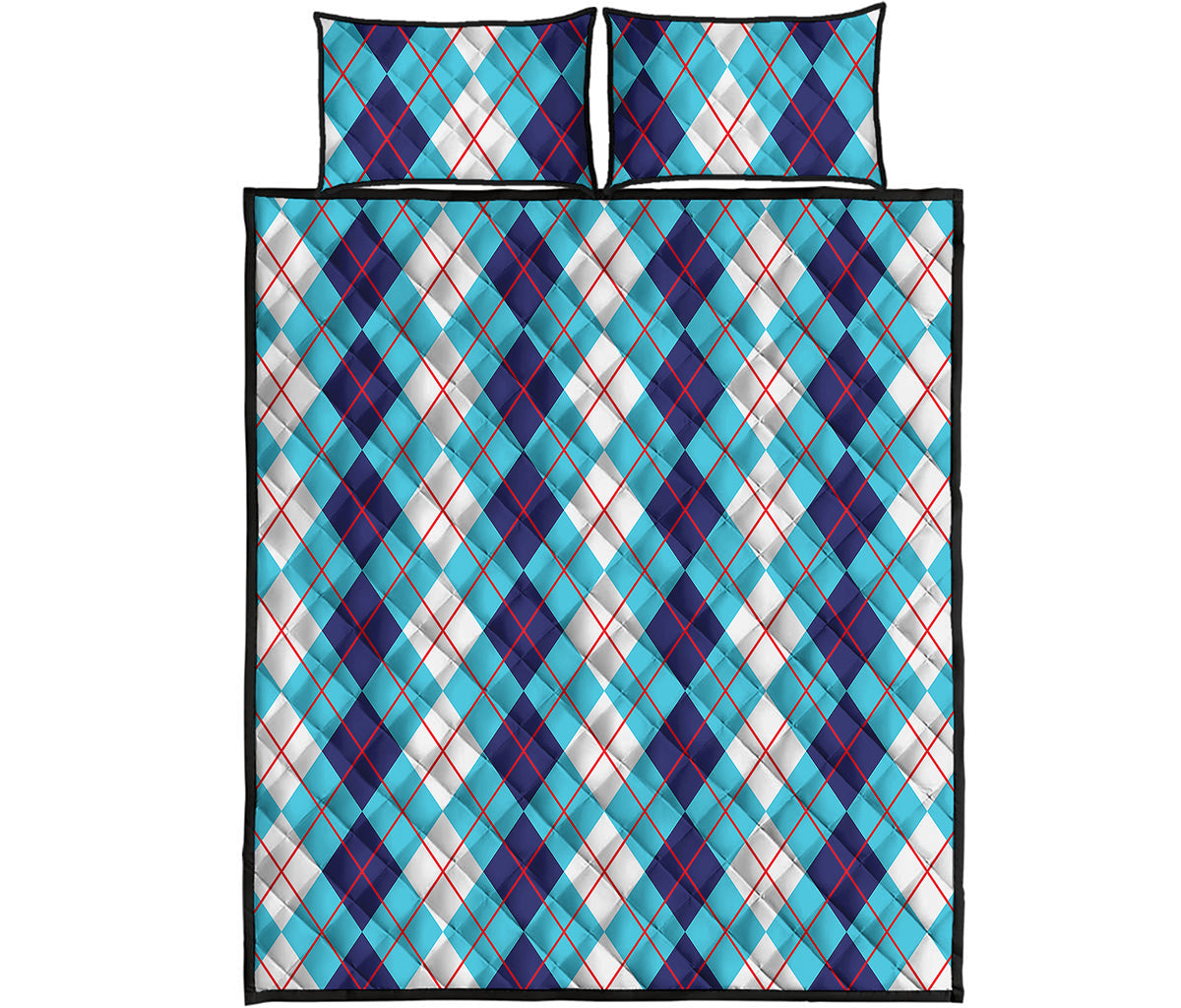 White And Blue Argyle Pattern Print Quilt Bed Set