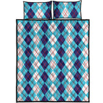 White And Blue Argyle Pattern Print Quilt Bed Set