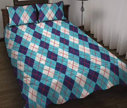 White And Blue Argyle Pattern Print Quilt Bed Set